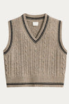 Sibylla Preppy Style V-neck Cable Knit Vest