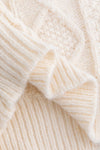 Ophelia Cozy White Cable Knit Sweater with Black V-Neck Trim - Perfect for Winter