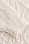 Ophelia Cozy White Cable Knit Sweater with Black V-Neck Trim - Perfect for Winter