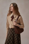 Amaryllis Button Up Khaki Shirt with Bowknot - DAStyle