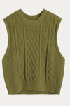 Cecile Round Neck Cable Knit Sweater Vest - DAStyle